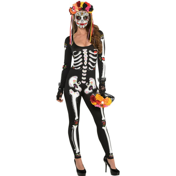 Day of the Dead Skeleton Costume Dia De Los Muertos Mens Halloween Fancy Dress